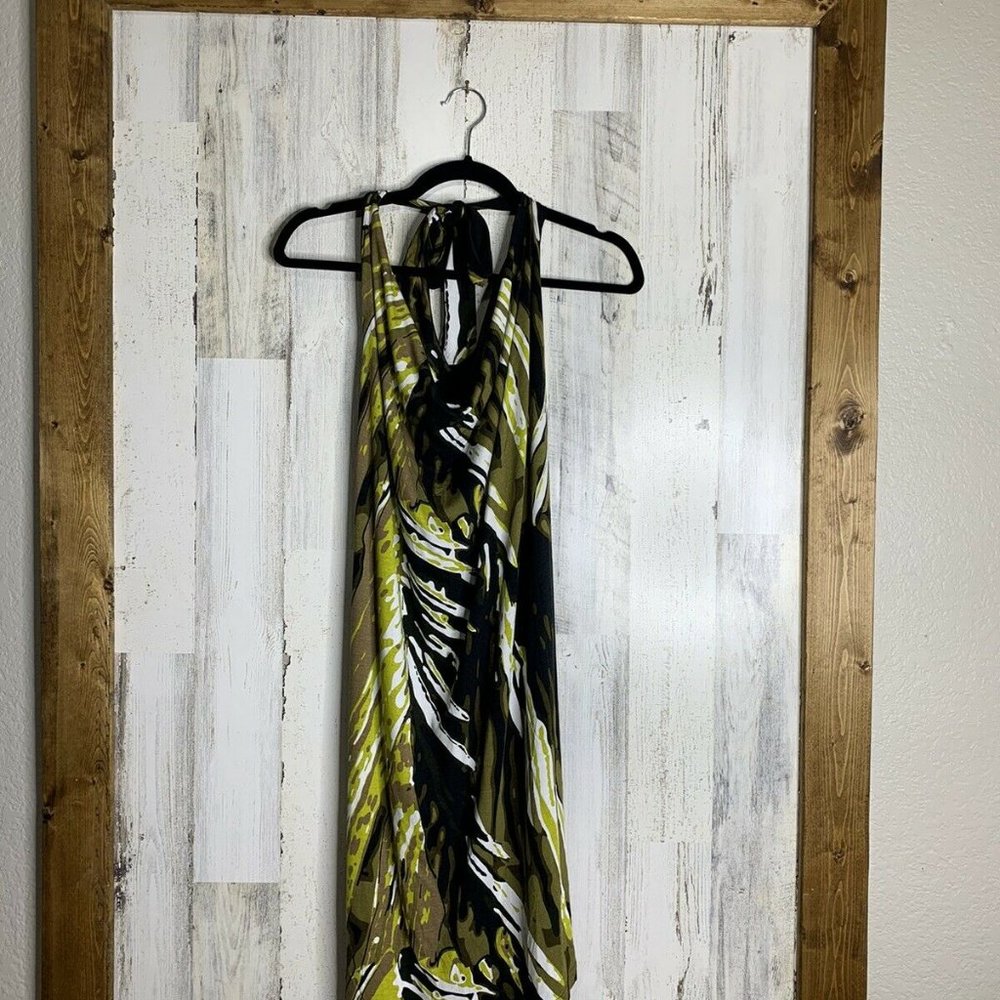 Abi Ferrin brown and green halter bodycon dress